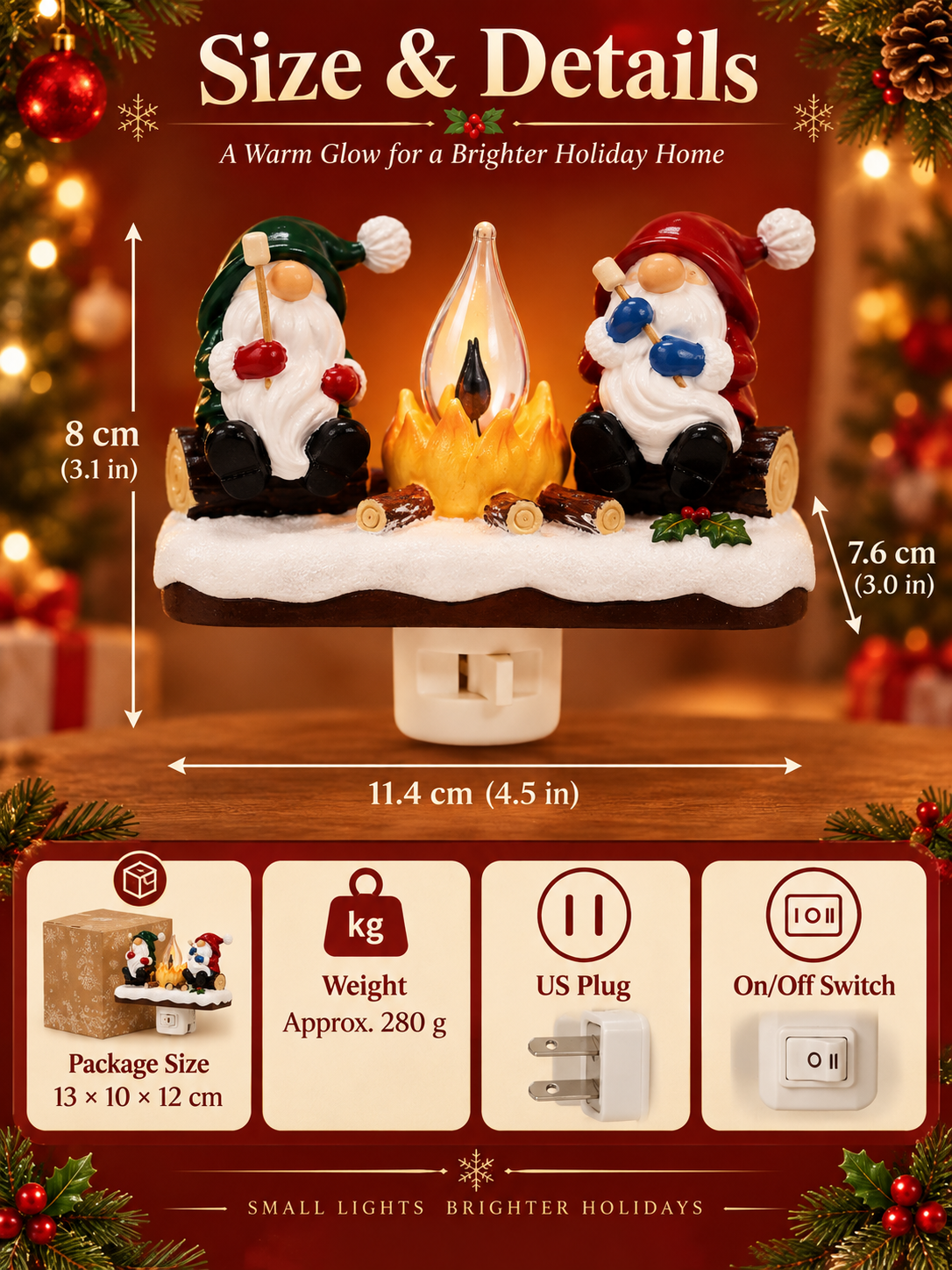 🎄 3D Christmas Plug-In Night Light – Warm Glowing Holiday Wall Décor