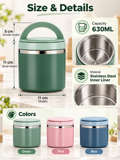 Stainless Steel Insulated Lunch Box with Handle – Leakproof Stackable Food Container for Office, School & Travel