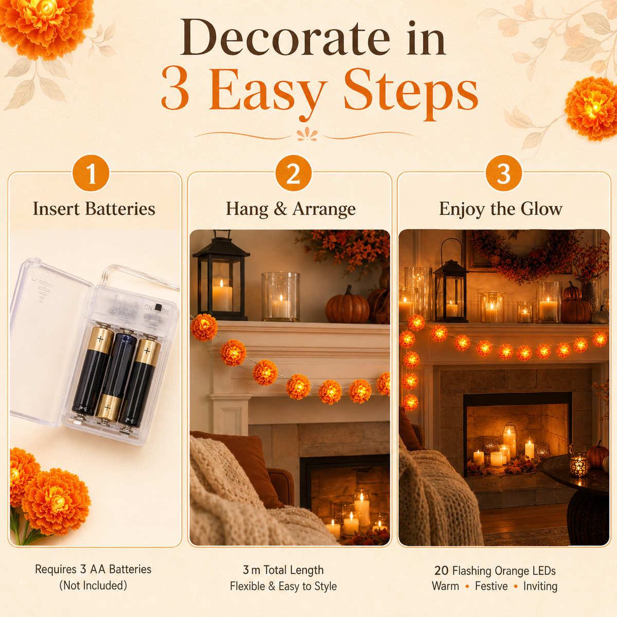 🎃Holiday Trend🌼 Marigold Flower String Lights