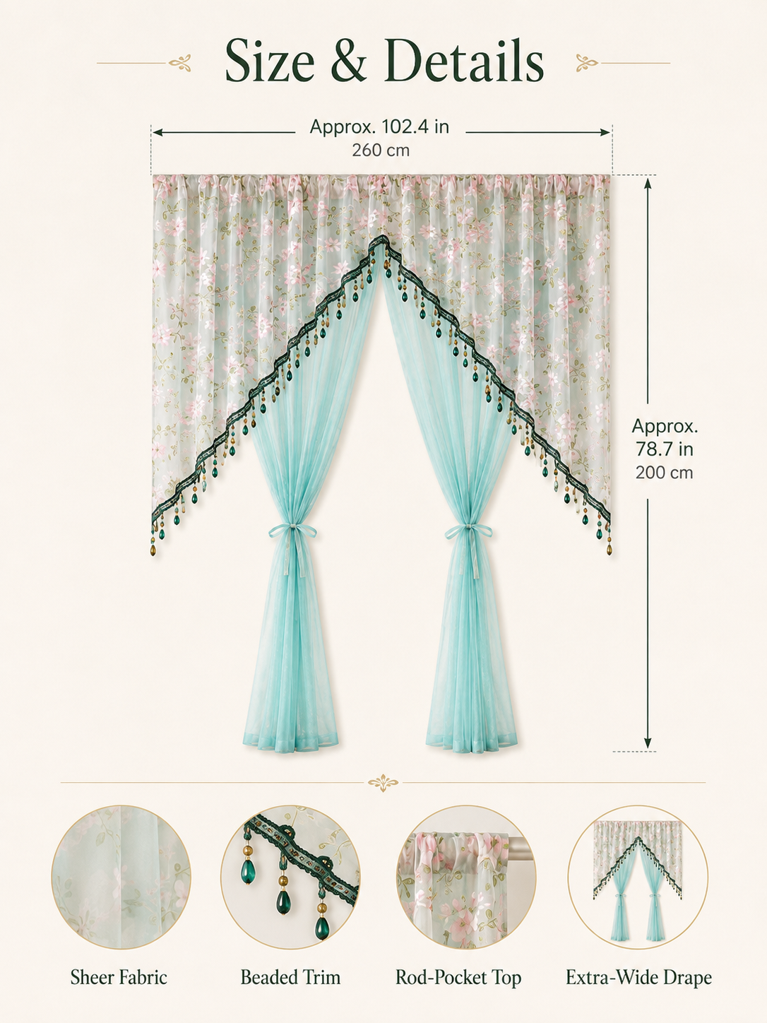 🌸 Extra-Wide Embroidered Beaded Doorway Curtain