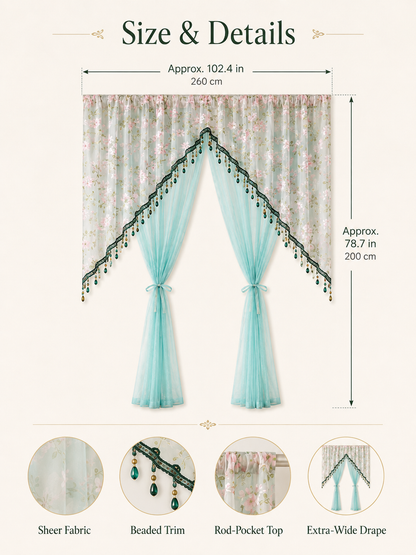 🌸 Extra-Wide Embroidered Beaded Doorway Curtain