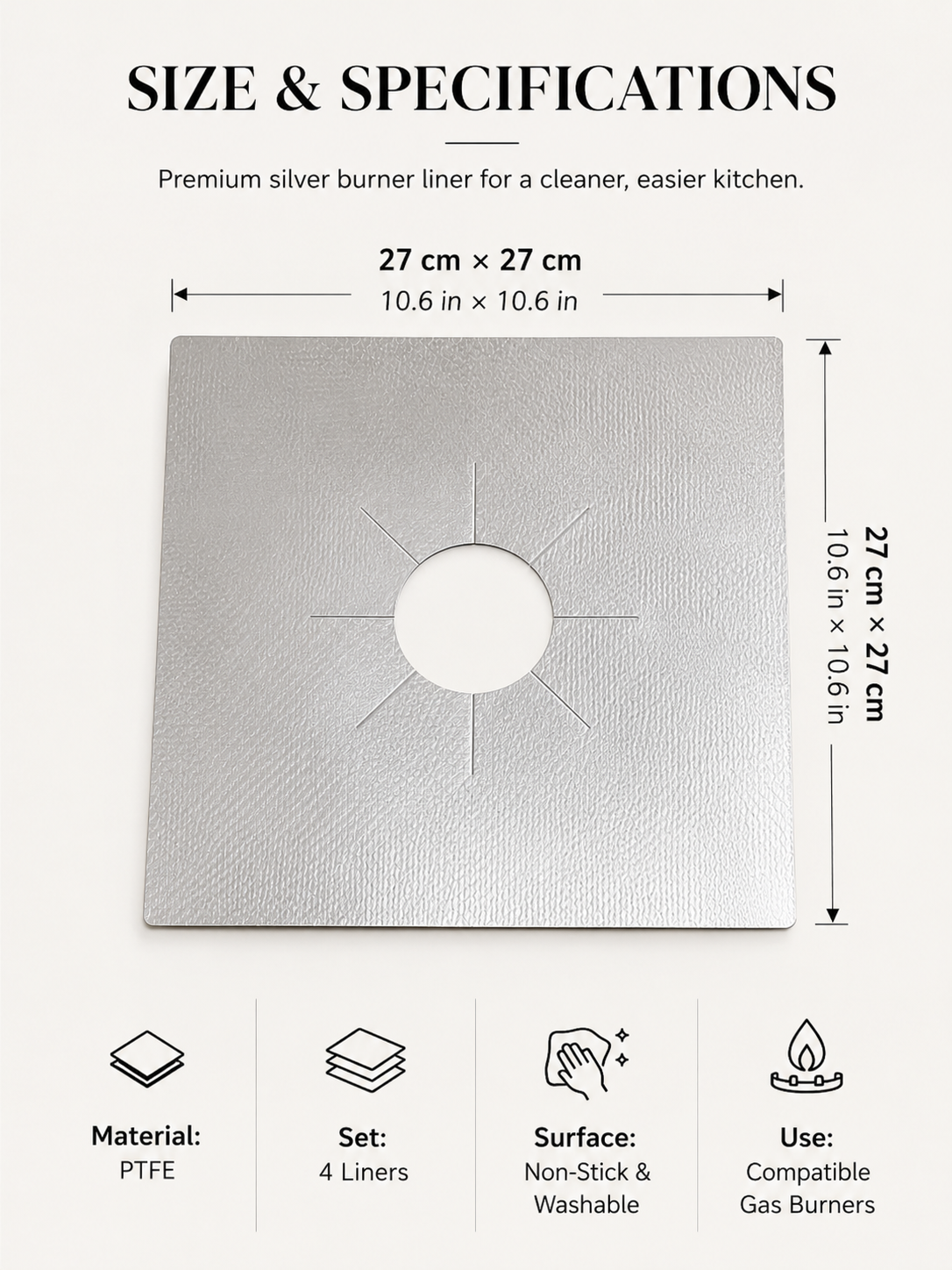 4-Piece Reusable Non-Stick Gas Stove Burner Covers – Heat-Resistant & Washable
