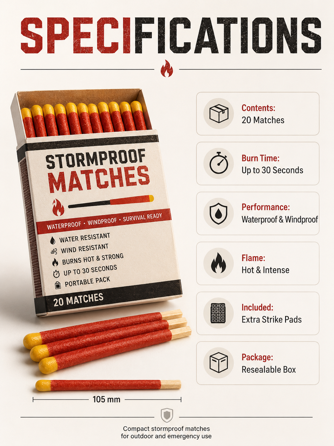 🔥 Stormproof Matches – Windproof Outdoor Emergency Fire Starter