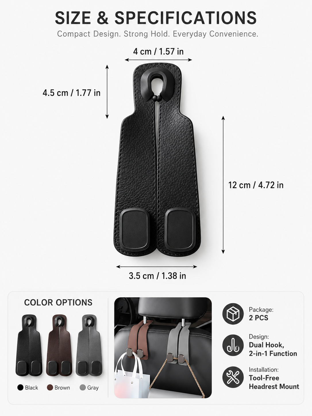 🚗2-in-1 Car Headrest Hook &amp; Phone Holder