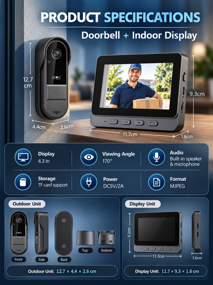 🚪Wireless Video Doorbell with Indoor Display