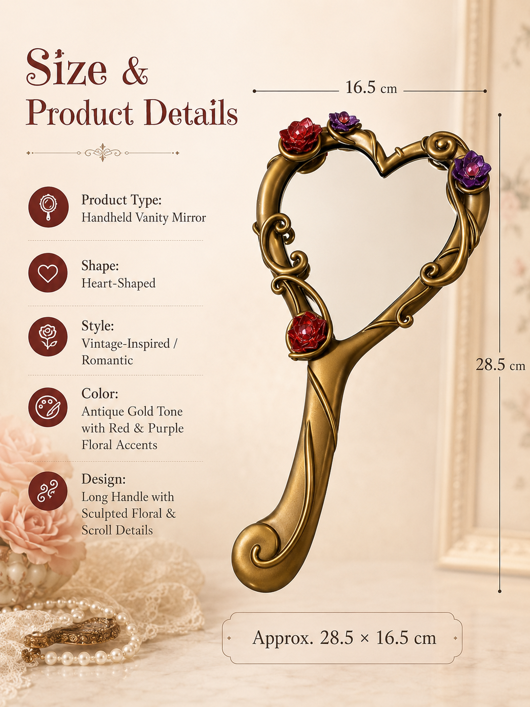 🪞Vintage Heart-Shaped Handheld Mirror