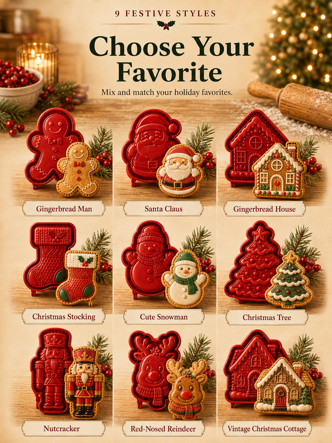 🎄 9-Design Christmas Mini Pie Mold Collection 🥧✨