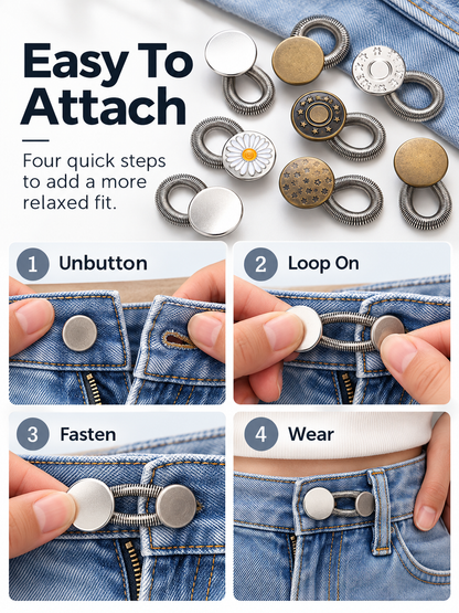 👖 Stretch Waistband Extender – No-Sew Flexible Button for Jeans & Pants