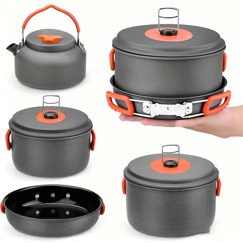🔥HOT SALE 49% OFF🍳2026 Pro Outdoor Camping Cookware: 3-in-1 Ultra-Light Pots, Pans & Kettle Set! 🏕️🛒