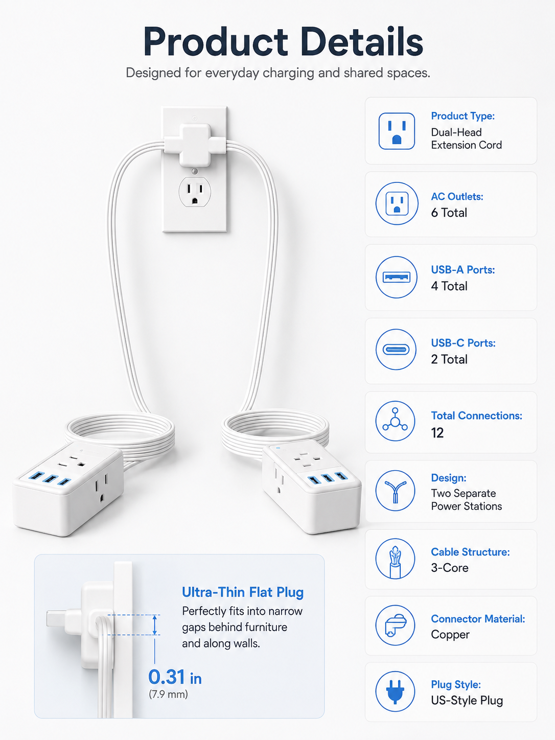 Dual-Head Extension Cord