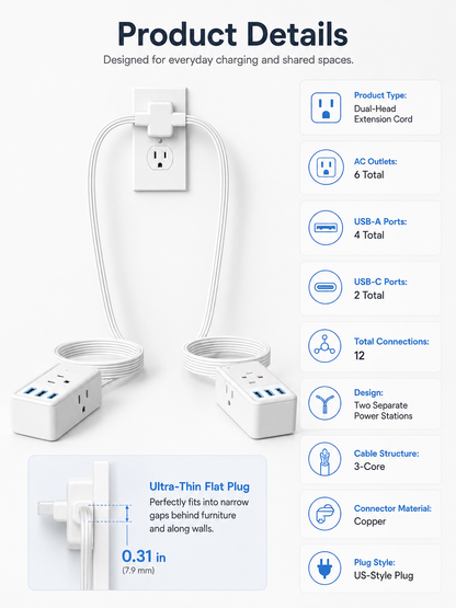 Dual-Head Extension Cord