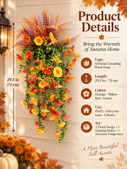 🍂 Cascading Autumn Floral Swag – Lush Fall Porch & Entryway Hanging Décor