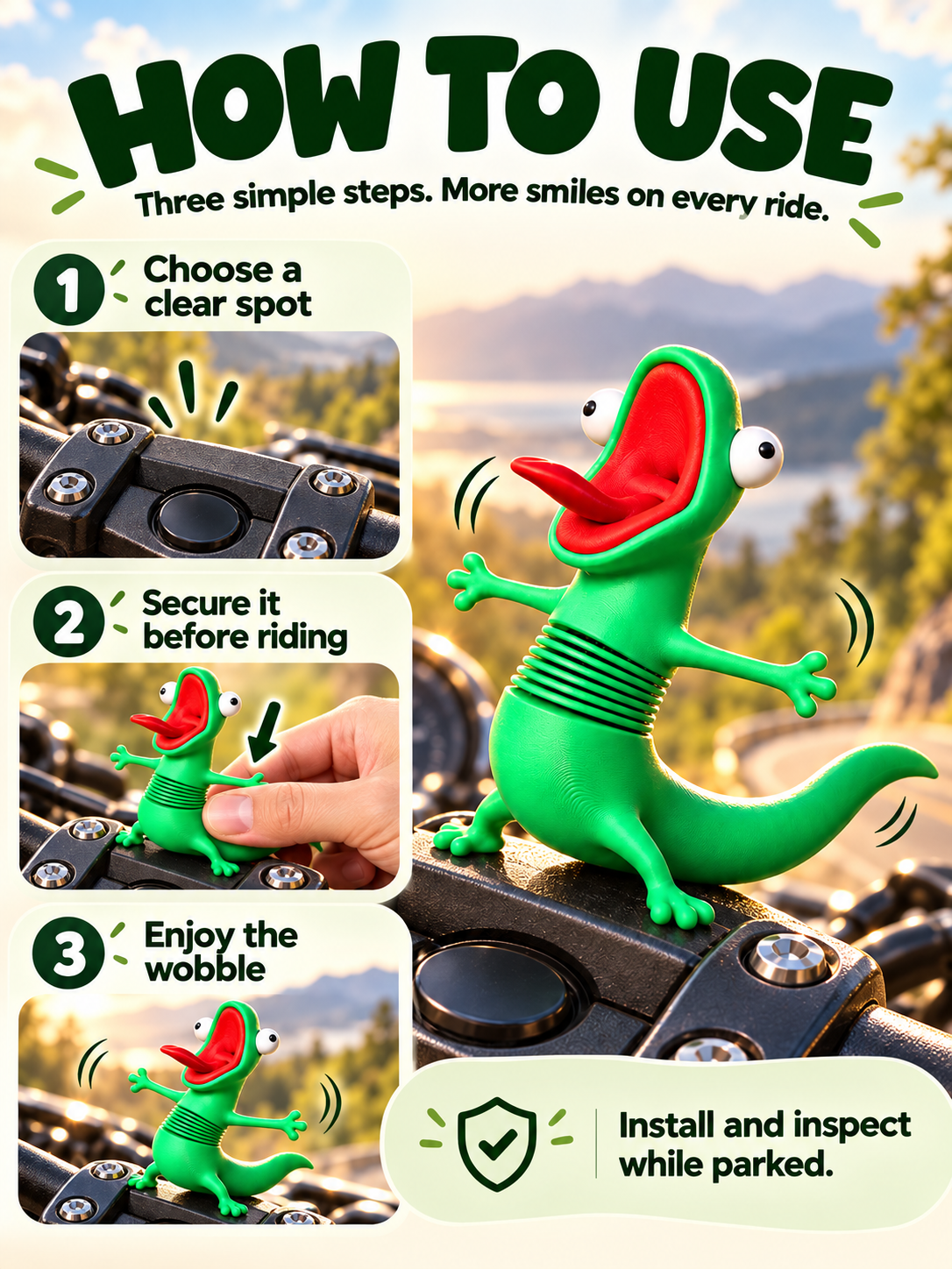 🦎 A Little Wobble. A Big Laugh – Wobbling Lizard Motorcycle Decoration