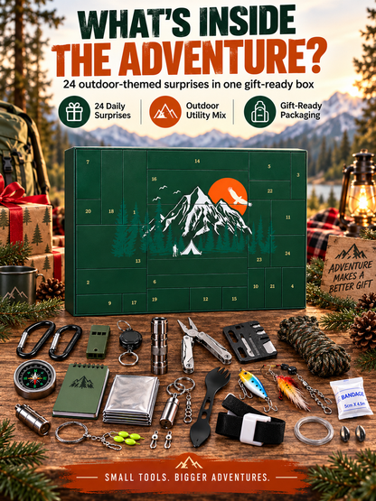 🏕️ OUTDOOR LOVER FAVORITE | 24-Piece Camping Gear Advent Calendar – Christmas Countdown Gift for Adults