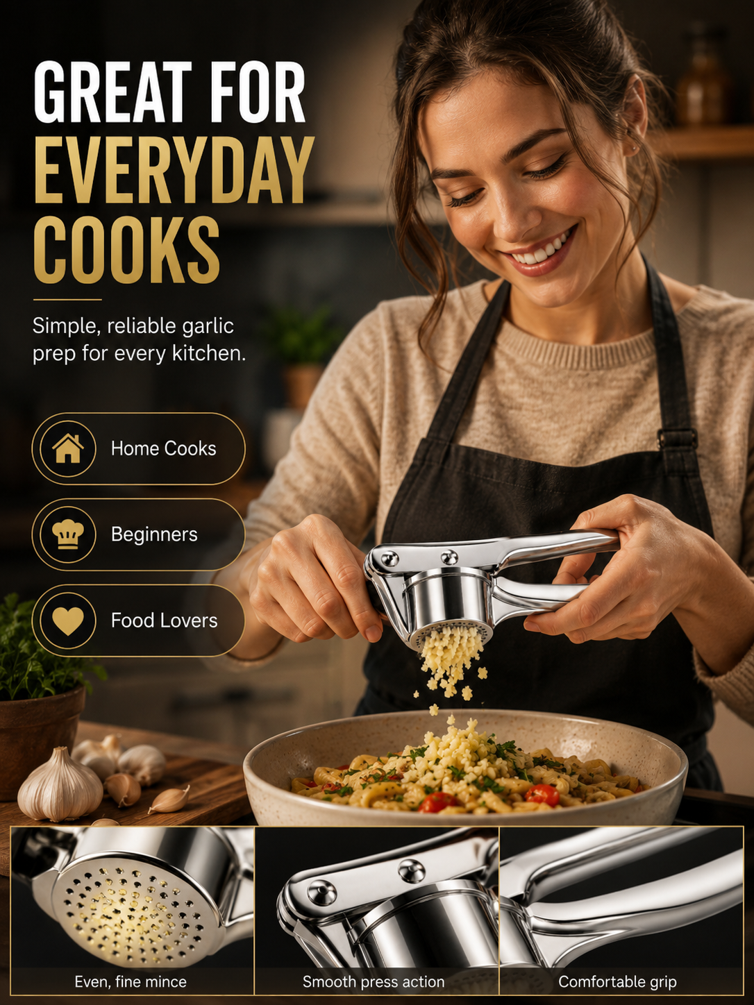 🧄 Heavy-Duty Stainless Steel Garlic Press – Fresh Minced Garlic in Seconds