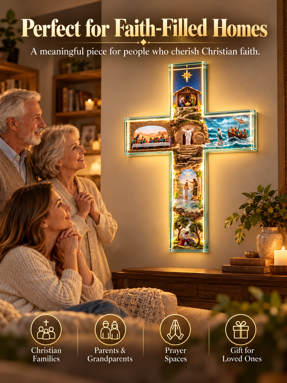 ✝️ Illuminated Jesus Cross Wall Decor – Lighted Christian Faith Art & Meaningful Religious Gift