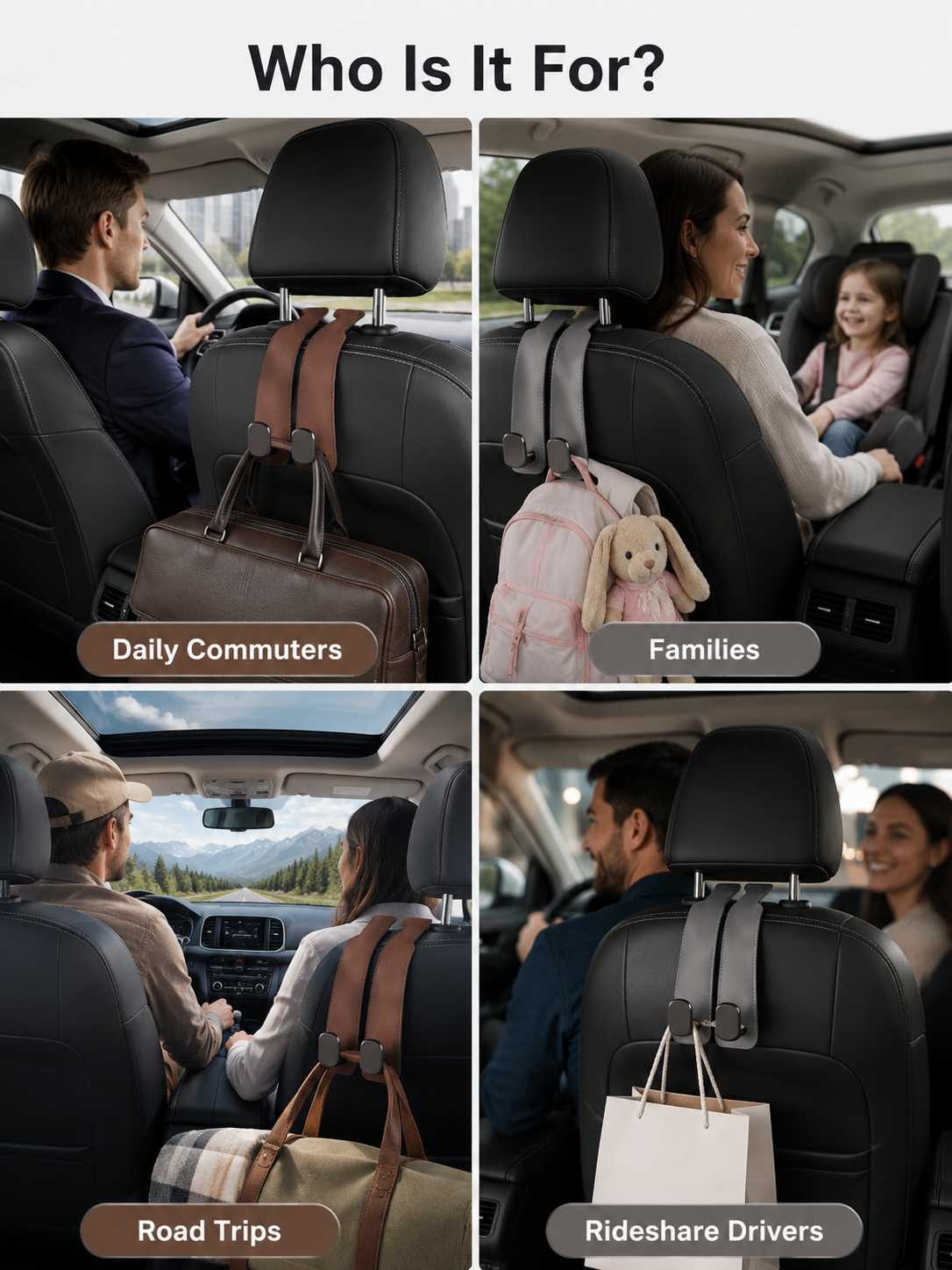 🚗2-in-1 Car Headrest Hook &amp; Phone Holder