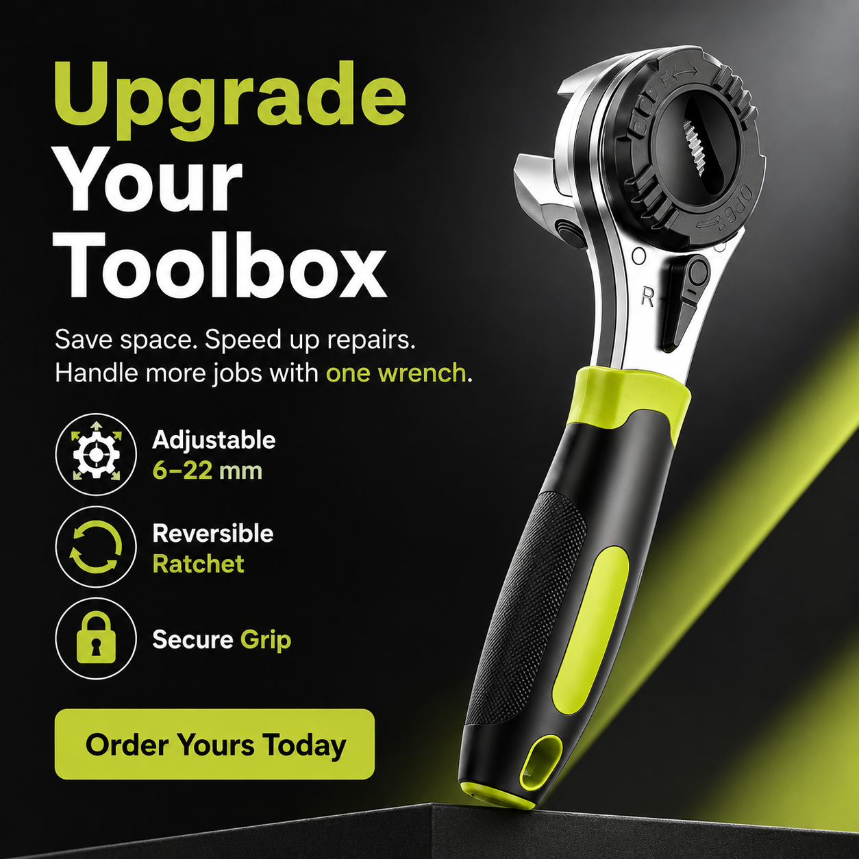 Adjustable ratchet wrench set, suitable for 6-22mm screws