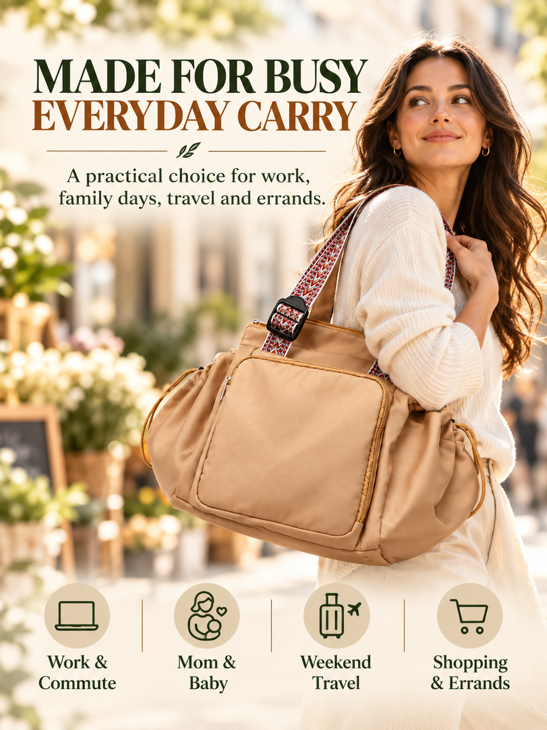 Expandable Tote Bag for Women – Large Capacity Multi-Pocket Work & Travel Bag