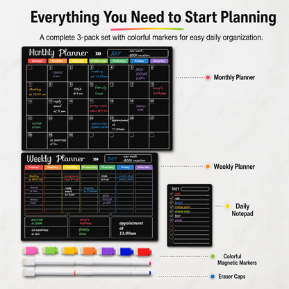 📅 Black Magnetic Dry Erase Boards Set of 3 | Ultimate Fridge Organizer & Planner ✨