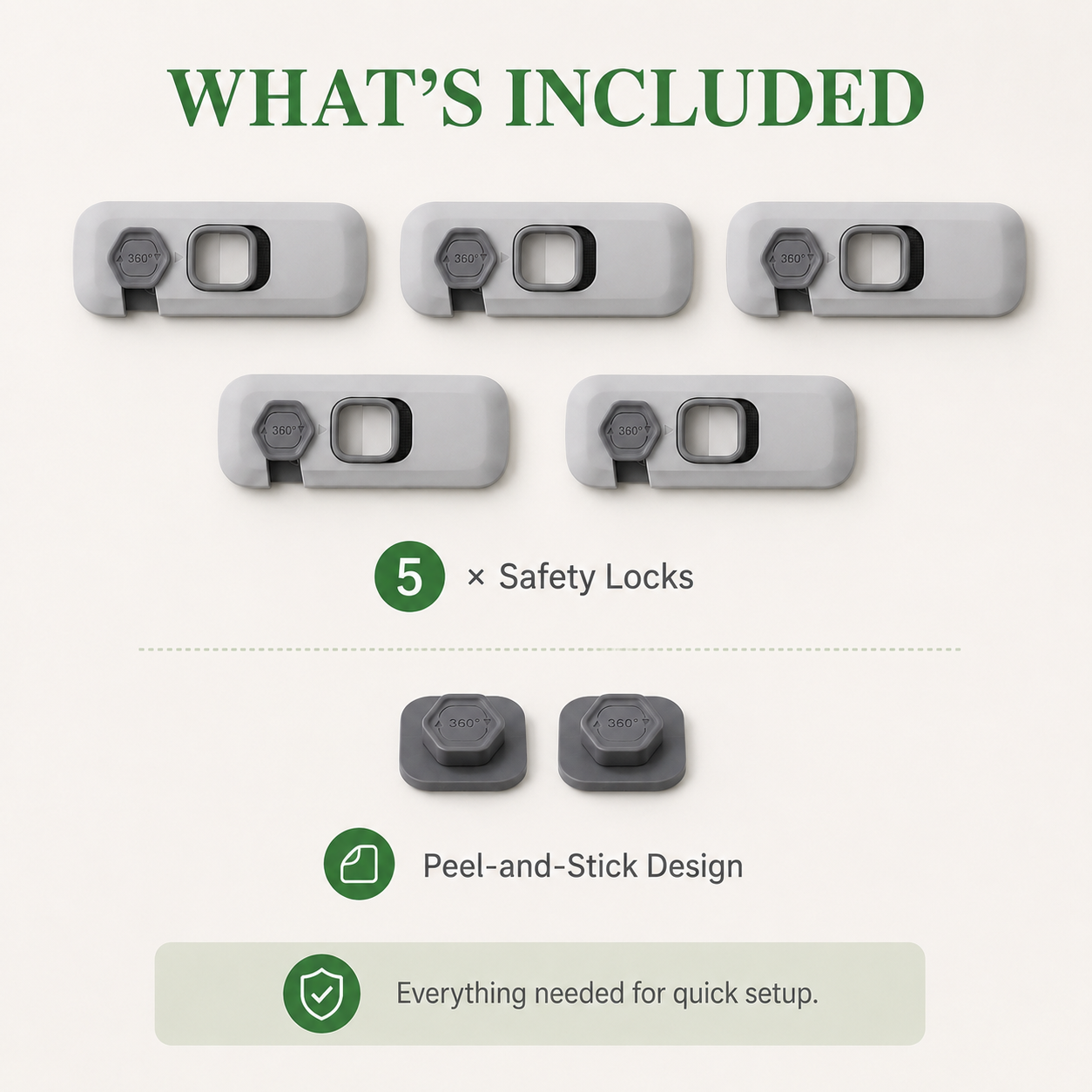 🔒 5-Pack Child Safety Locks – No Drill, Easy Install