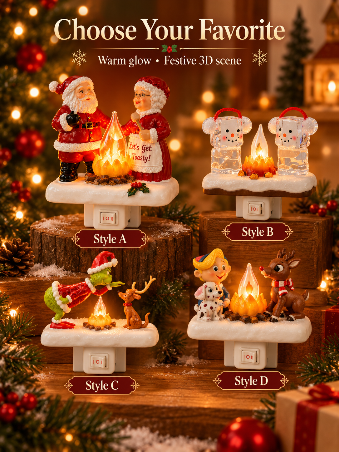 🎄 3D Christmas Plug-In Night Light – Warm Glowing Holiday Wall Décor