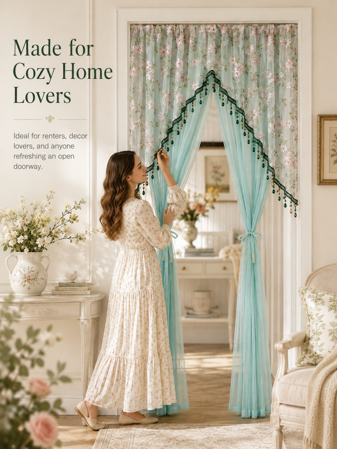 🌸 Extra-Wide Embroidered Beaded Doorway Curtain