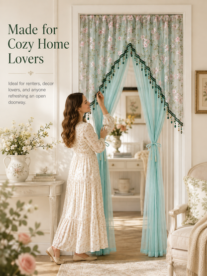 🌸 Extra-Wide Embroidered Beaded Doorway Curtain