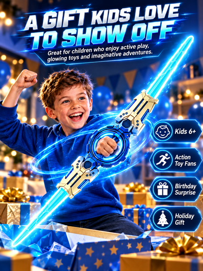 360° Spinning Double-Blade LED Sword | Rechargeable Light-Up Toy