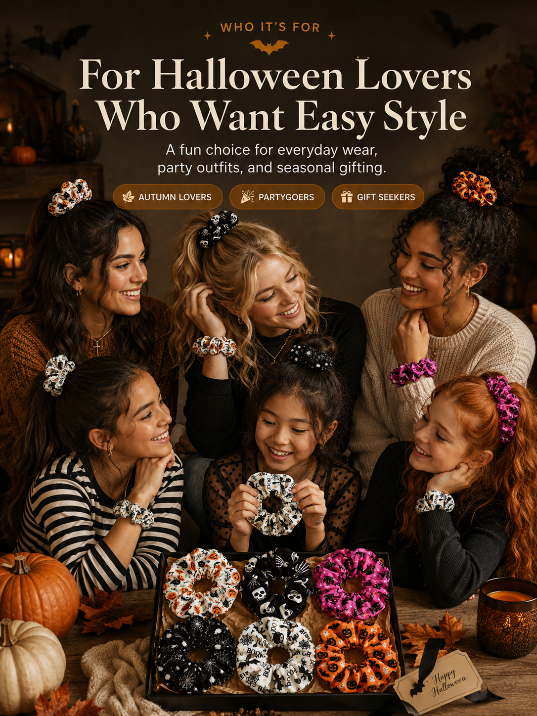🎃 Hand-Illustrated Halloween Scrunchie Collection