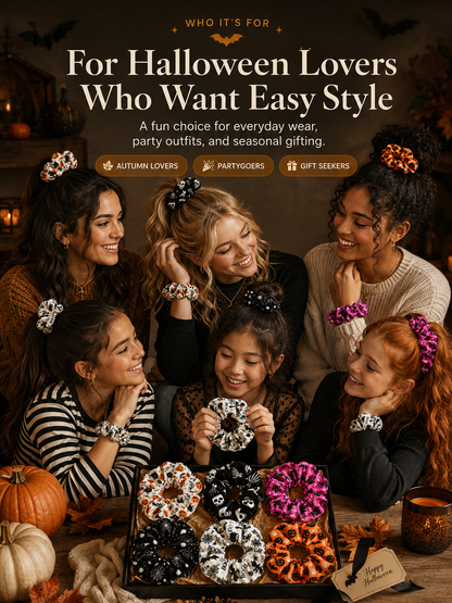 🎃 Hand-Illustrated Halloween Scrunchie Collection