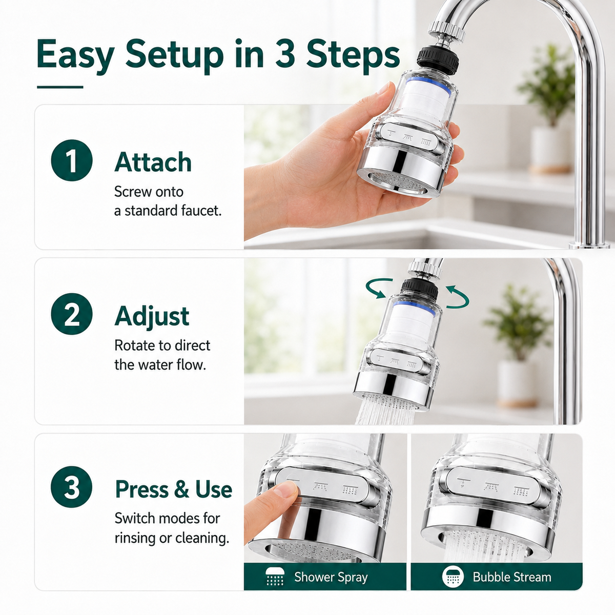 🚰360° Rotating Faucet Filter Attachment — 6-Layer Purification & 3 Water Flow Modes