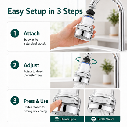 🚰360° Rotating Faucet Filter Attachment — 6-Layer Purification & 3 Water Flow Modes