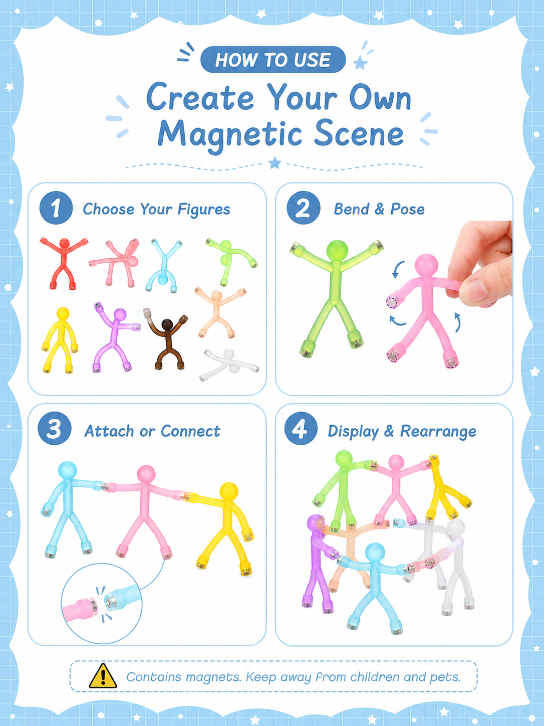 Magnetic Fidget Figures – 10PC Bend, Snap & Connect Set