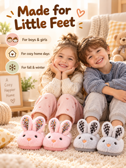 🐰 Cozy 3D Bunny Plush Slippers for Kids – Soft Warm Indoor House Shoes