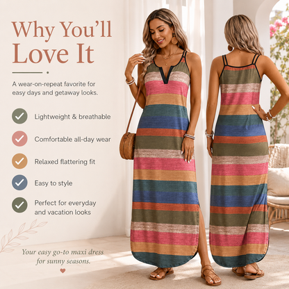 👗Colorful Striped Maxi Dress
