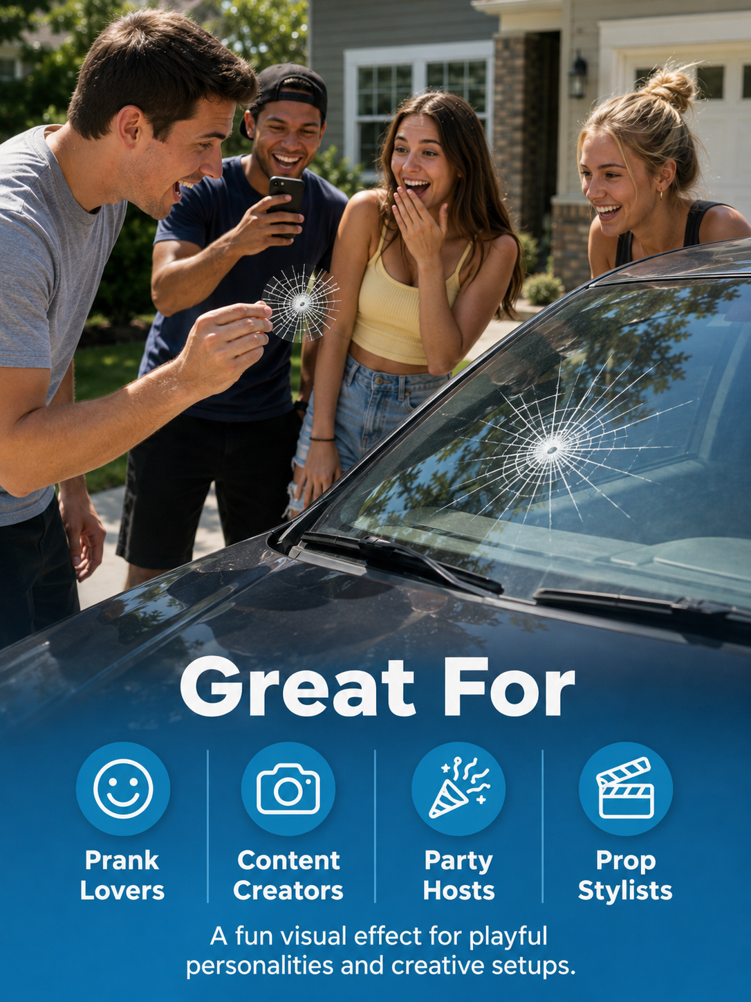 💥 3D Car Window Shatter Prank Decal
