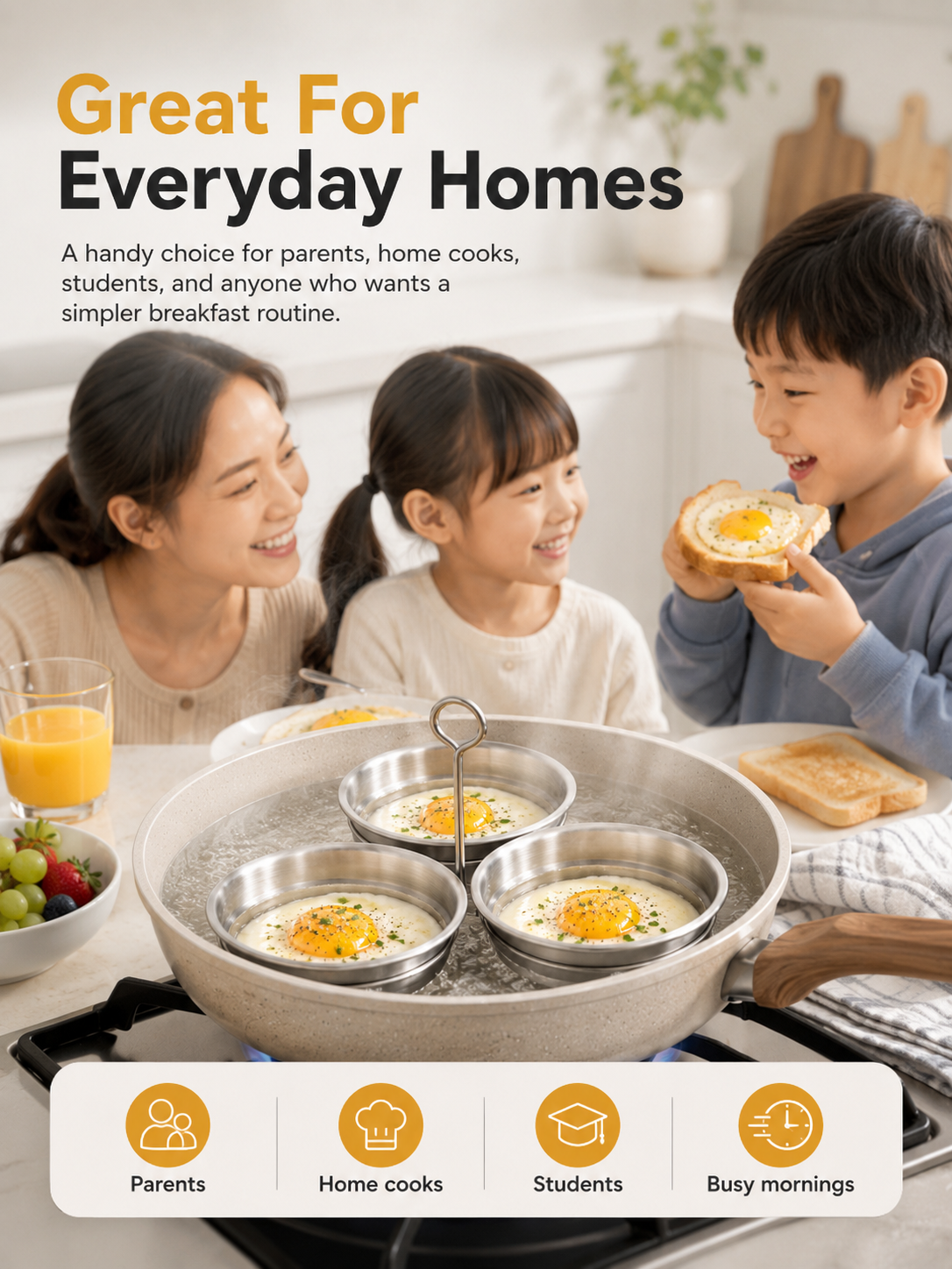 🍳 3-Cup Stainless Steel Egg Steamer