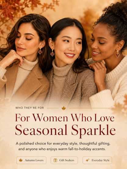 🍁 Autumn Glow: Crystal Maple Leaf Drop Earrings in Gold Finish