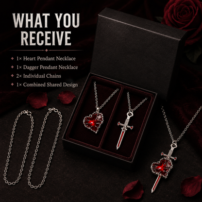 🖤 Heart & Dagger Couple Necklace Set – Two-Piece Gothic Matching Pendants