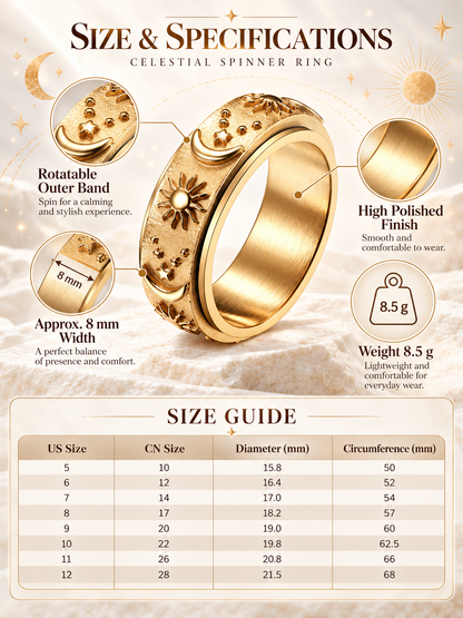💍Sun‑Moon‑Star Embossed Rotating Spinner Ring Collection