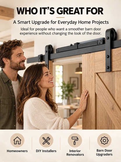 🚪 Barn Door Soft Close Kit – Hidden Anti-Slam Damper Hardware for 88–132 lb Flat Track Sliding Doors