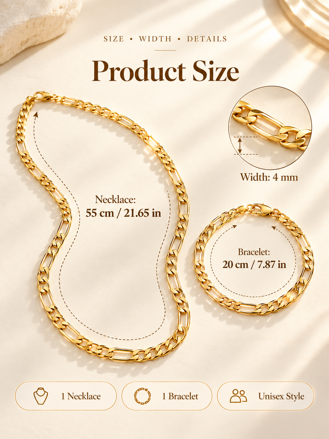 Elegant 2-Piece 18K Gold Jewelry Set – Bracelet & Necklace for Men & Women