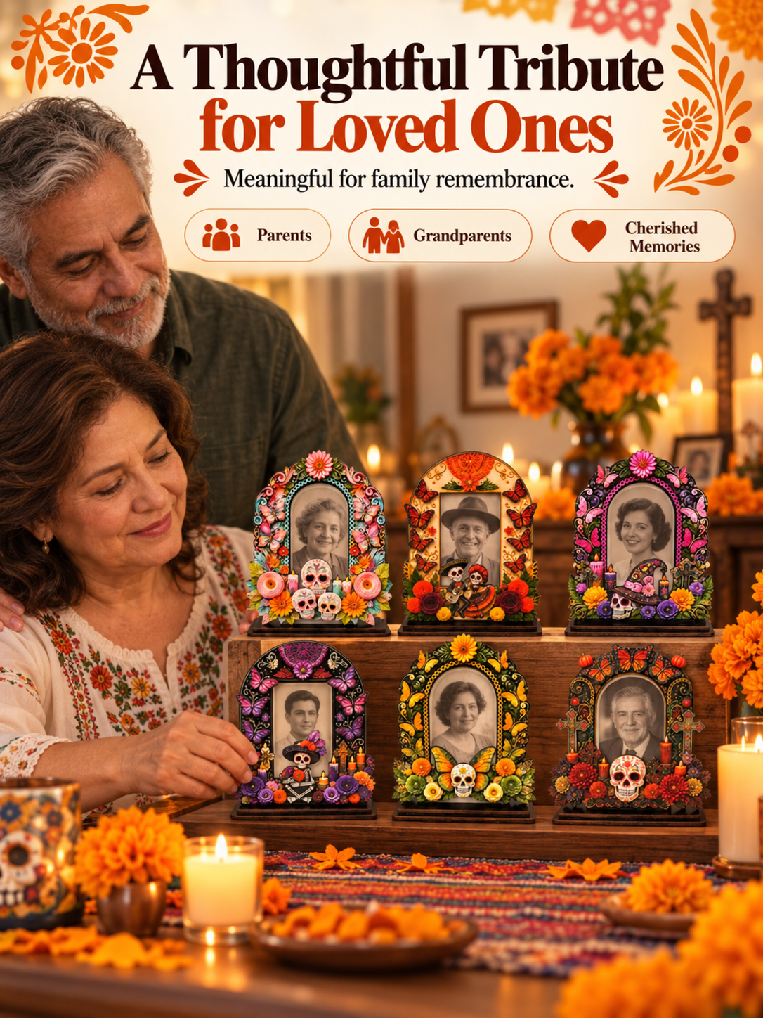 💀 Day of the Dead Wooden Photo Frame – Colorful Memorial Tabletop Décor