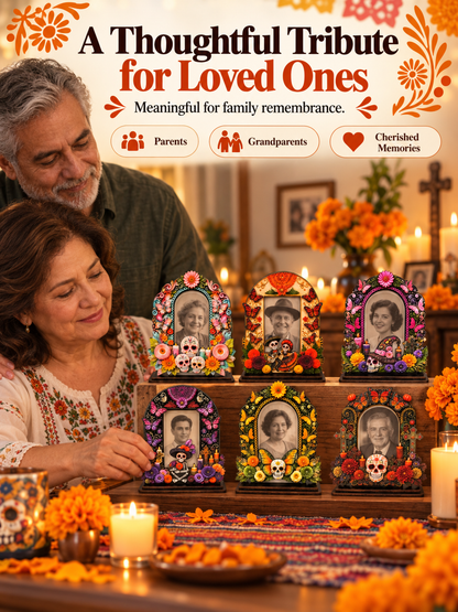 💀 Day of the Dead Wooden Photo Frame – Colorful Memorial Tabletop Décor