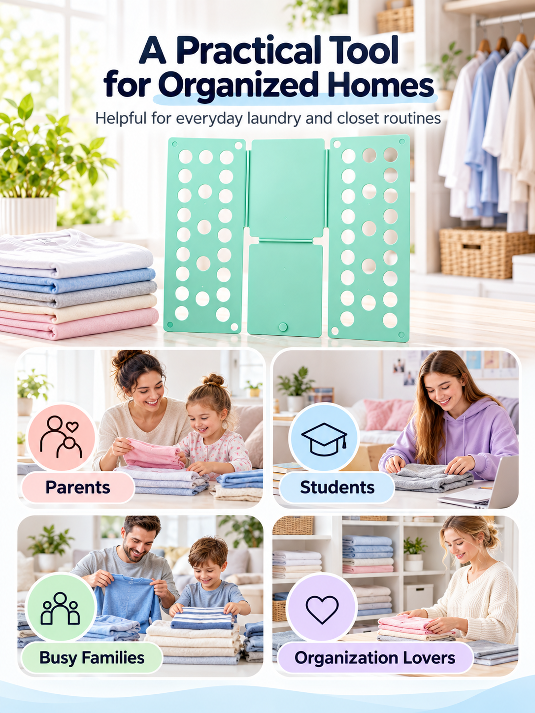 👕 Foldable Clothes Folding Board – Space-Saving Laundry Organizer for Adults & Kids