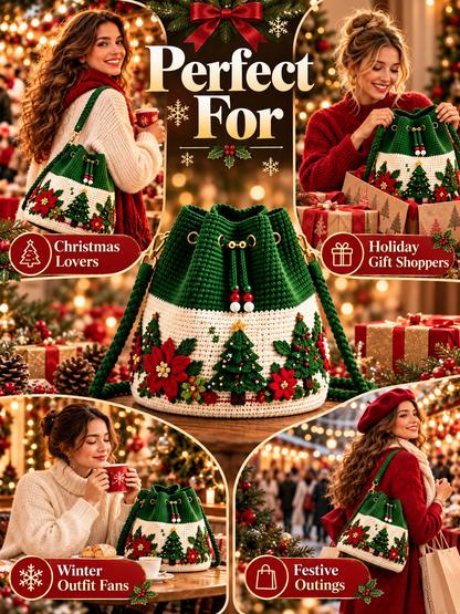 🎄 Christmas Crochet-Style Bucket Bag — Festive Charm for Every Outfit & a Thoughtful Gift for Her 🎁