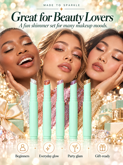 ✨ 5-Piece Glitter Eyeshadow Stick Set – High-Shine Shimmer Makeup
