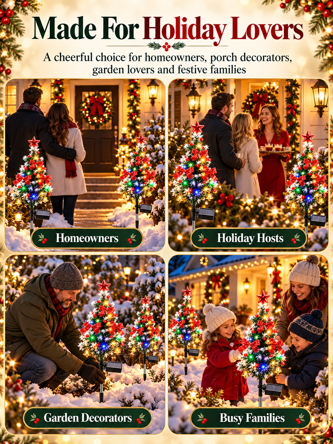 🎄 Solar Christmas Tree Lights – 4-Pack DIY Outdoor Holiday Decor