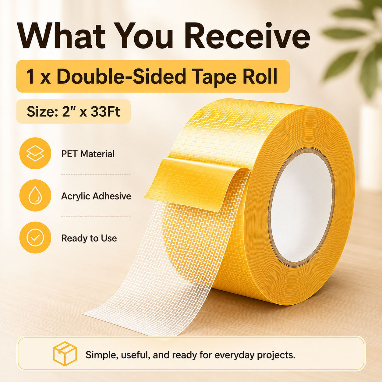 Heavy Duty Double Sided, Strong Adhesive PET Tape, Removable No Residue